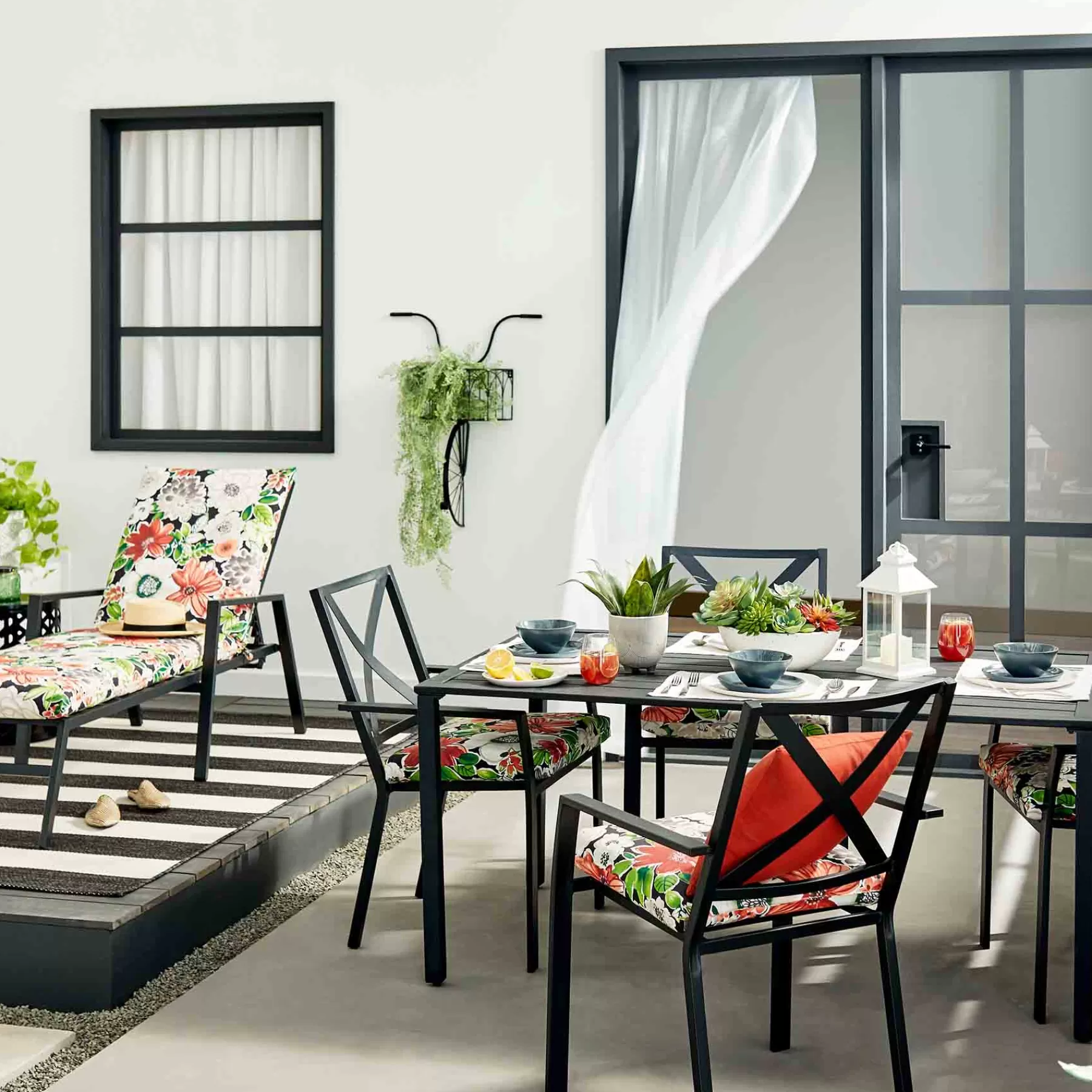 * Classical Grammercy Black Steel Slat Outdoor Dining Table, 60 36