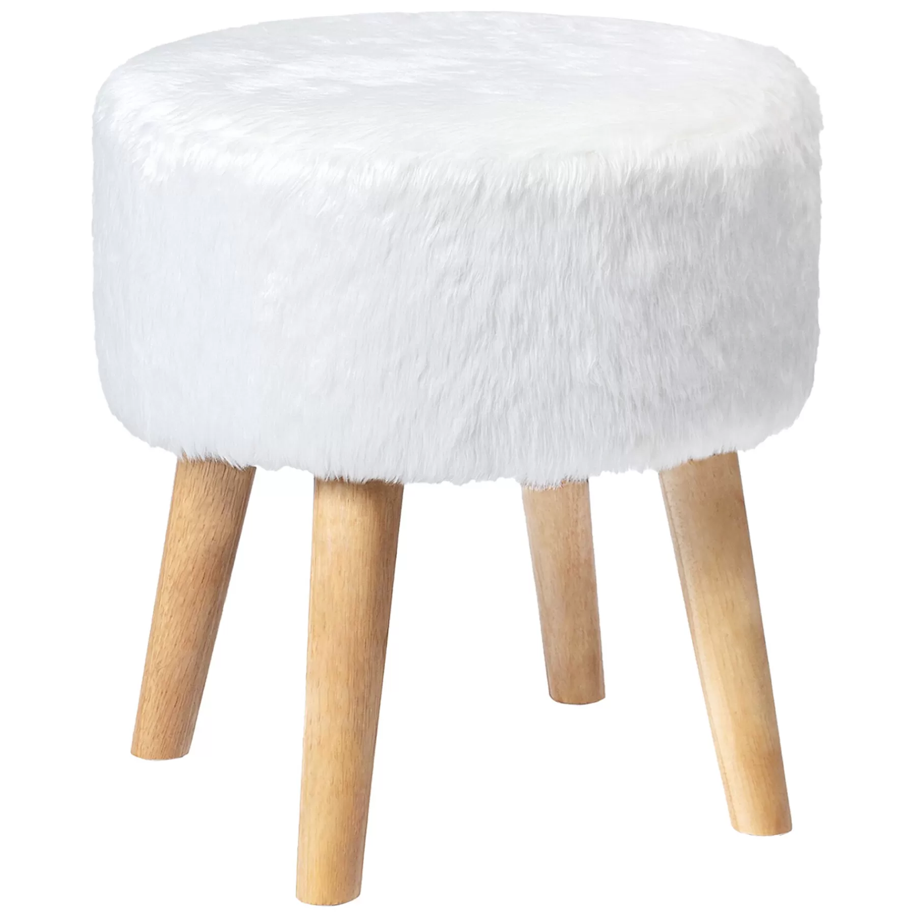 * Closeout Sale Emmy White Faux Fur Wood Leg Ottoman