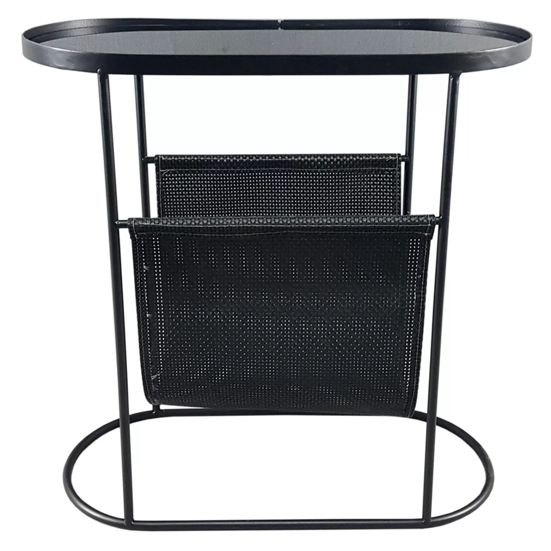 * Discount Store Glass Top Table W/ Magazine Ra