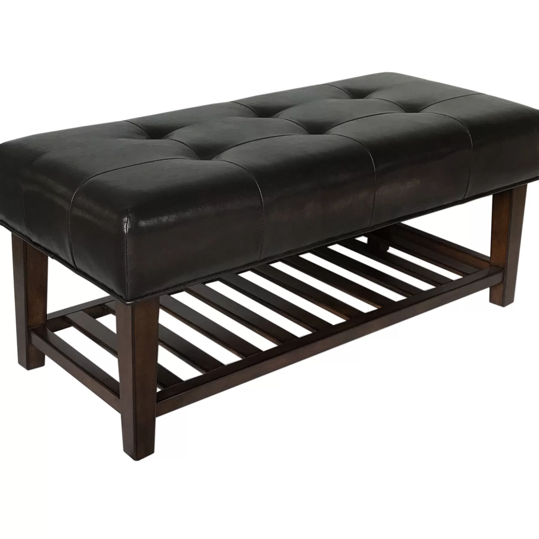 * Fire Sale David Brown Faux Leather Tufted Wood Bench