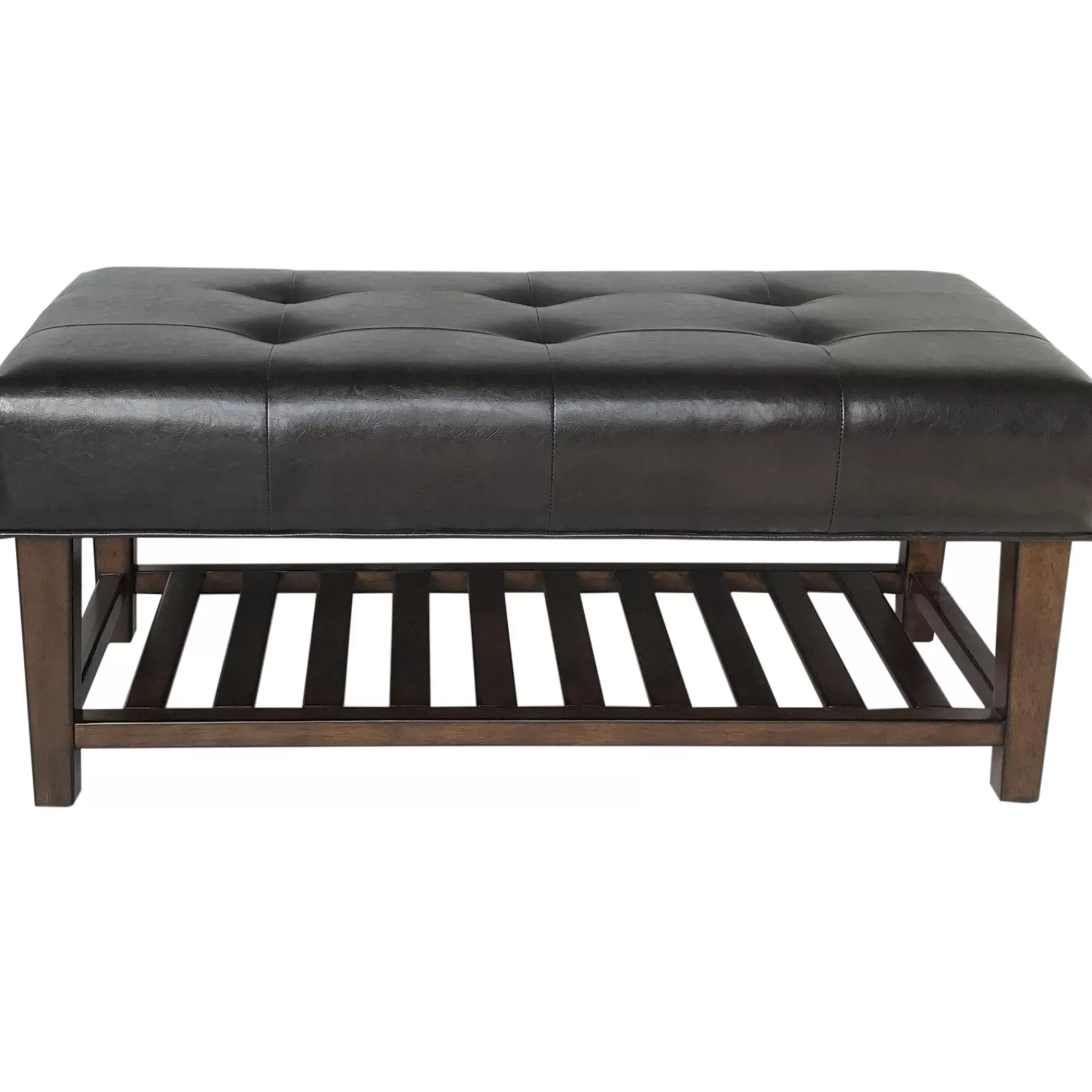 * Fire Sale David Brown Faux Leather Tufted Wood Bench