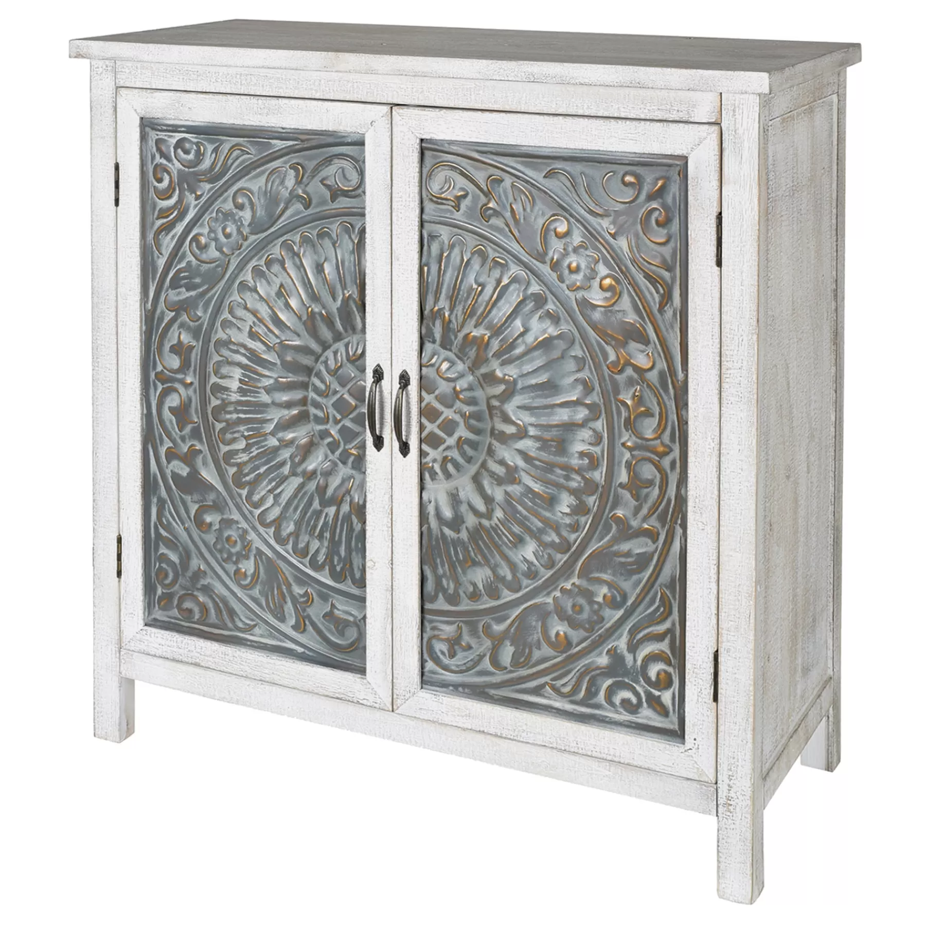 * Hot Selling 2-Door Embossed Metal & White Wood Cabinet