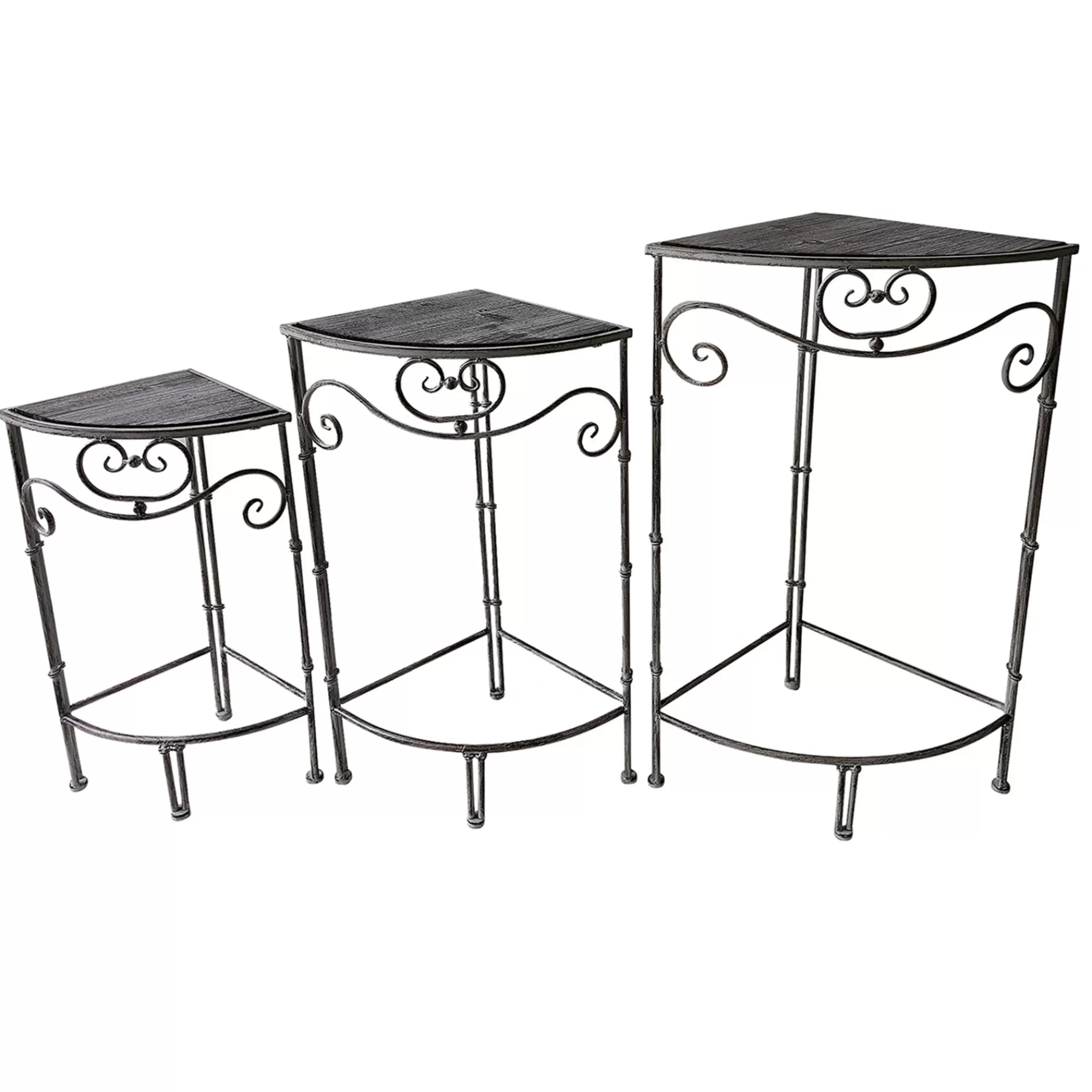 * Hot Selling Fan Shaped Wood Top Plant Stand With Rustic Double Tube Metal Leg, Medium