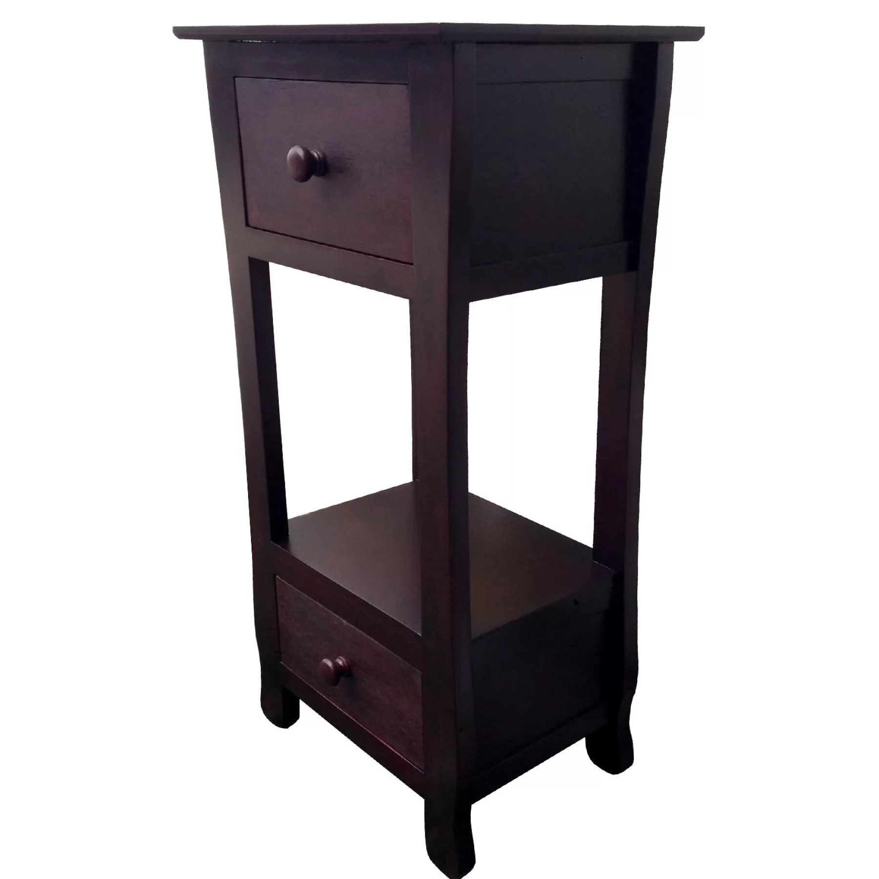 * Latest 2-Drawer Thick Leg End Table, Brown