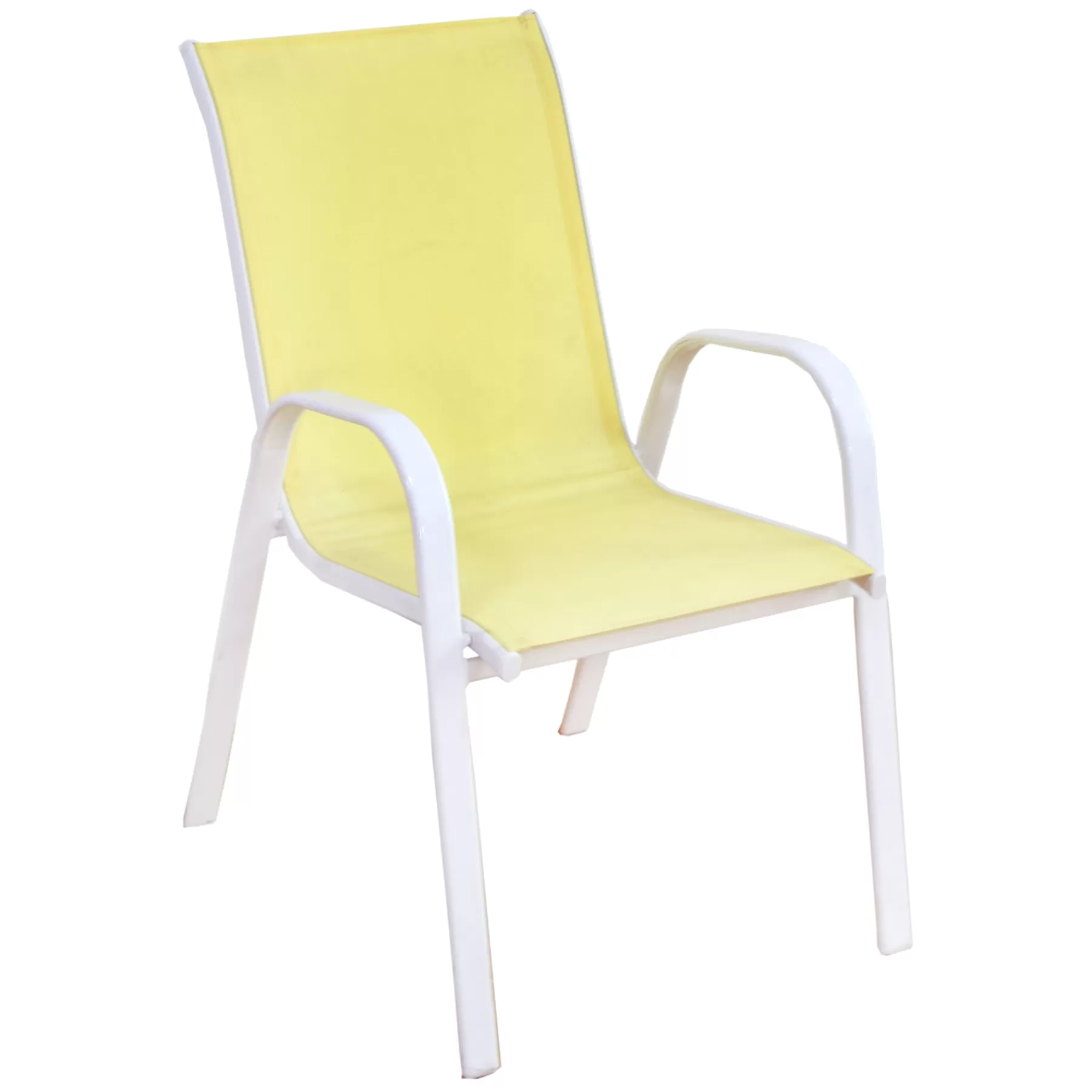 * Latest Stackable Yellow Sling Patio Chair With White Frame