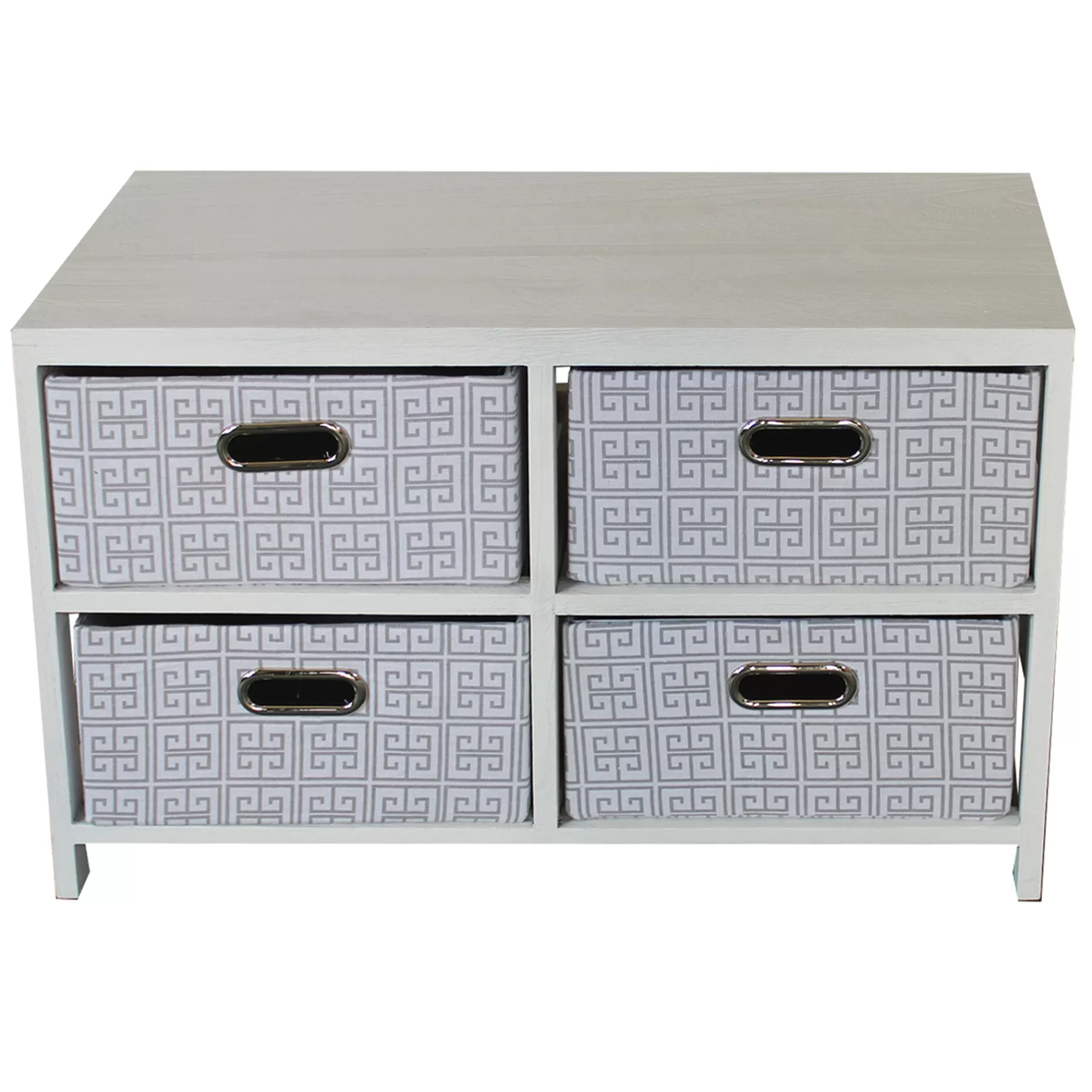 * Official 2-Tier Wooden Shelf With Grey Greek Key Drawers