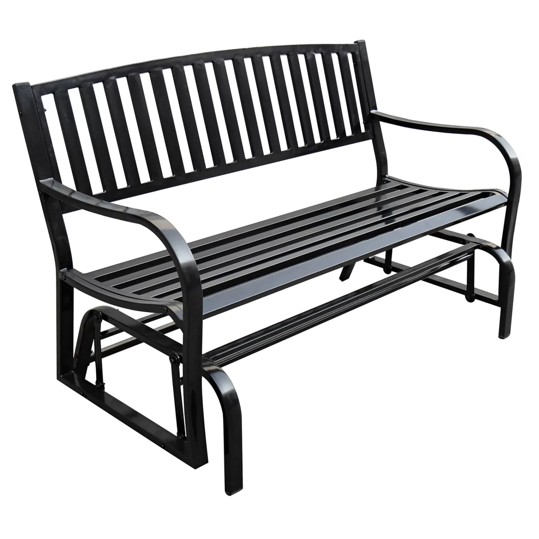 * Official Black Slat Steel Outdoor Glider Bench