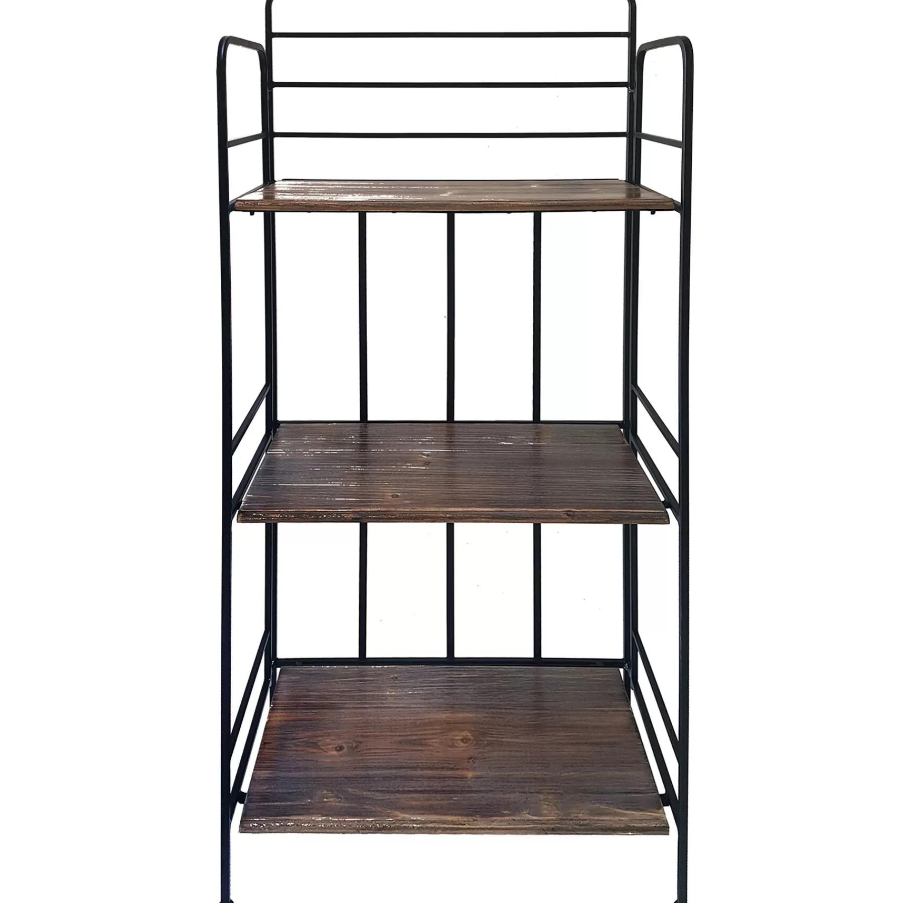 * Sale Black 3 Tier Metal Baker Rack With Folding Wood Top Shelves