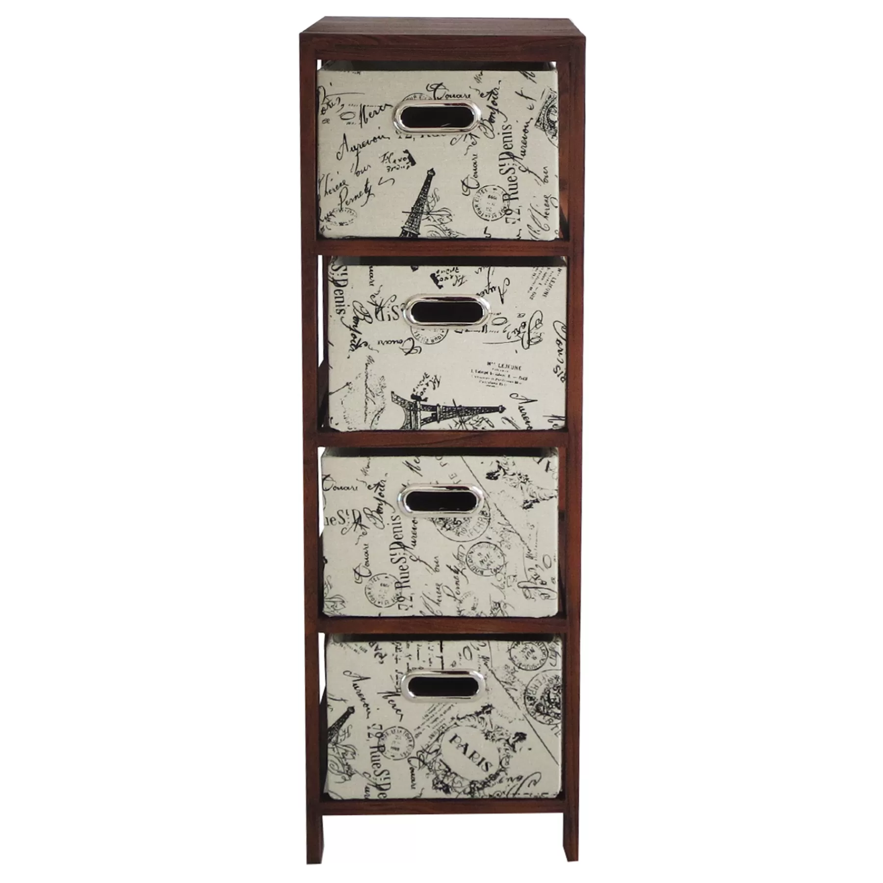 * Special Style 4-Tier Brown Wooden Shelf With Paris Print Drawers