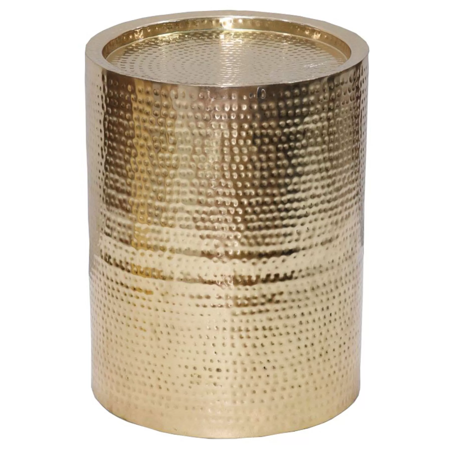 * Special Style Hammered Gold Drum Accent Table, Large